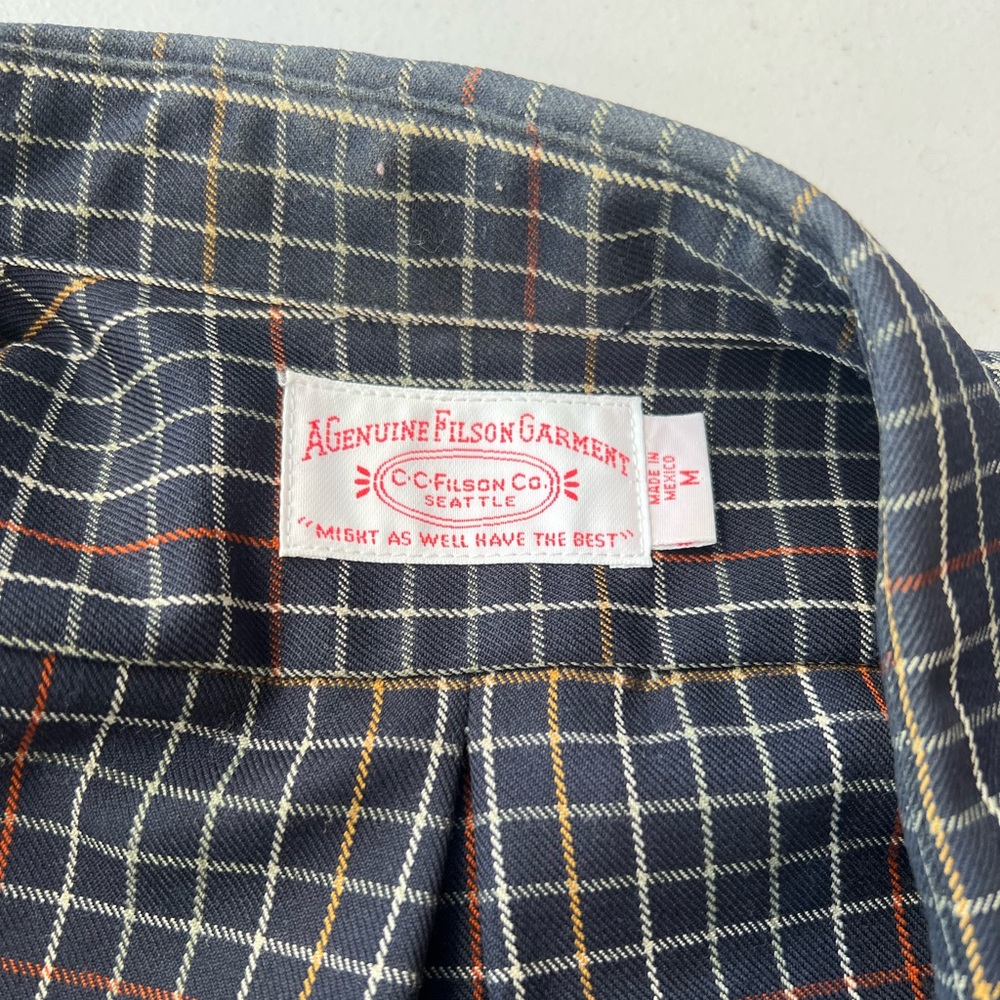Filson Northwest Wool Shirt Navy Blue Yellow Red Plaid Grid Dress Button Up - Picture 3 of 12